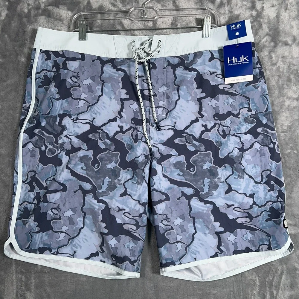 Huk Current Camo Classic Board Shorts Mens 40 New Blue Shorts Fishing Trunks